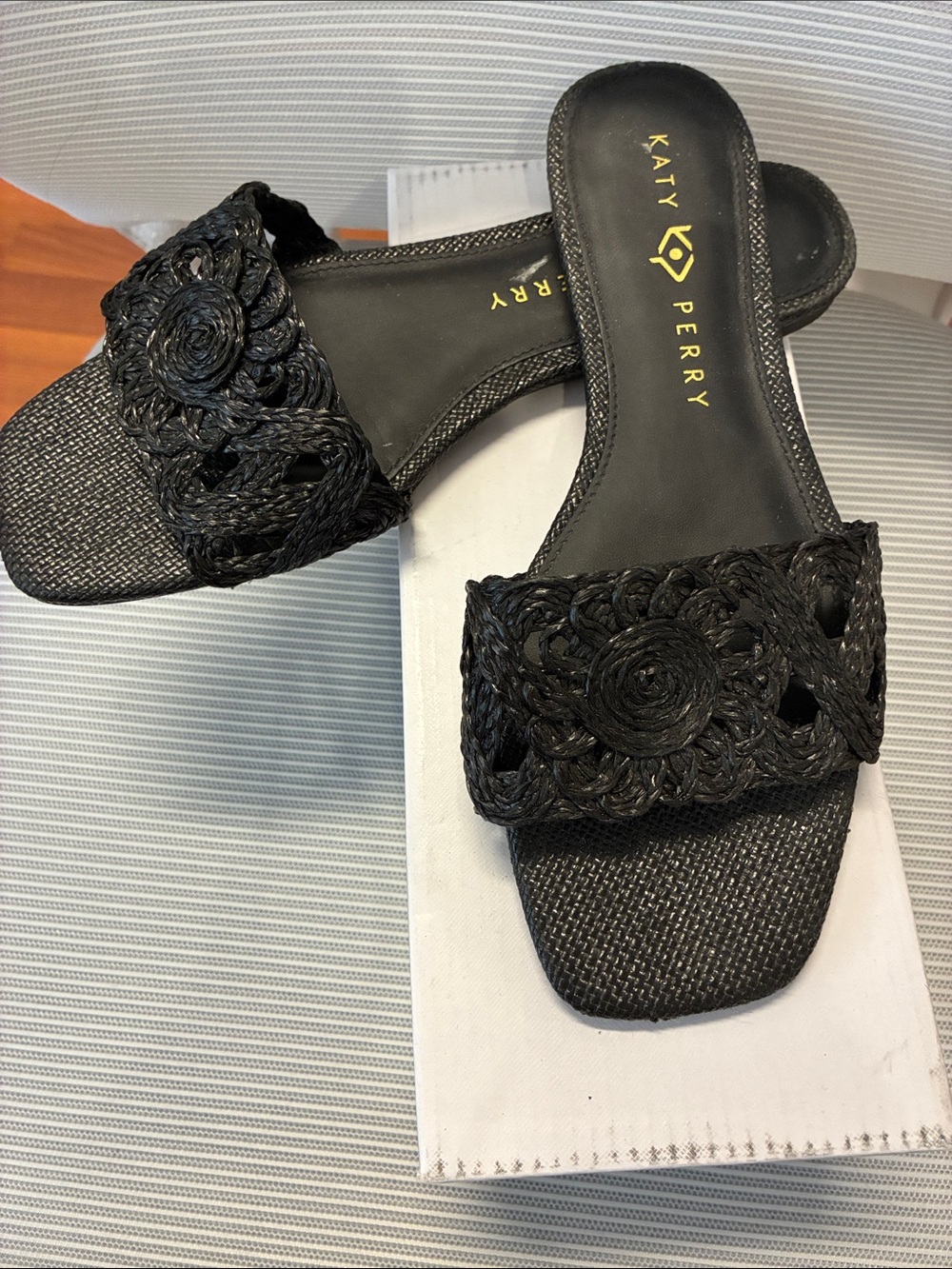 Katy Perry Collections Black Braided Slide Sandals